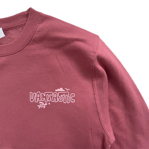 Rose sweatshirt with 'Vantastic' logo on a white background