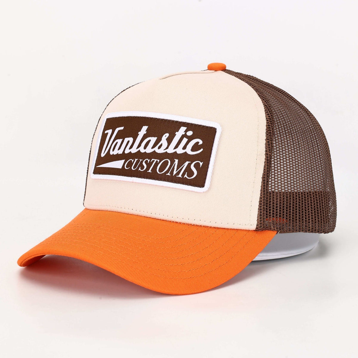 Customs Patch Trucker Cap - Orange/cream/brown