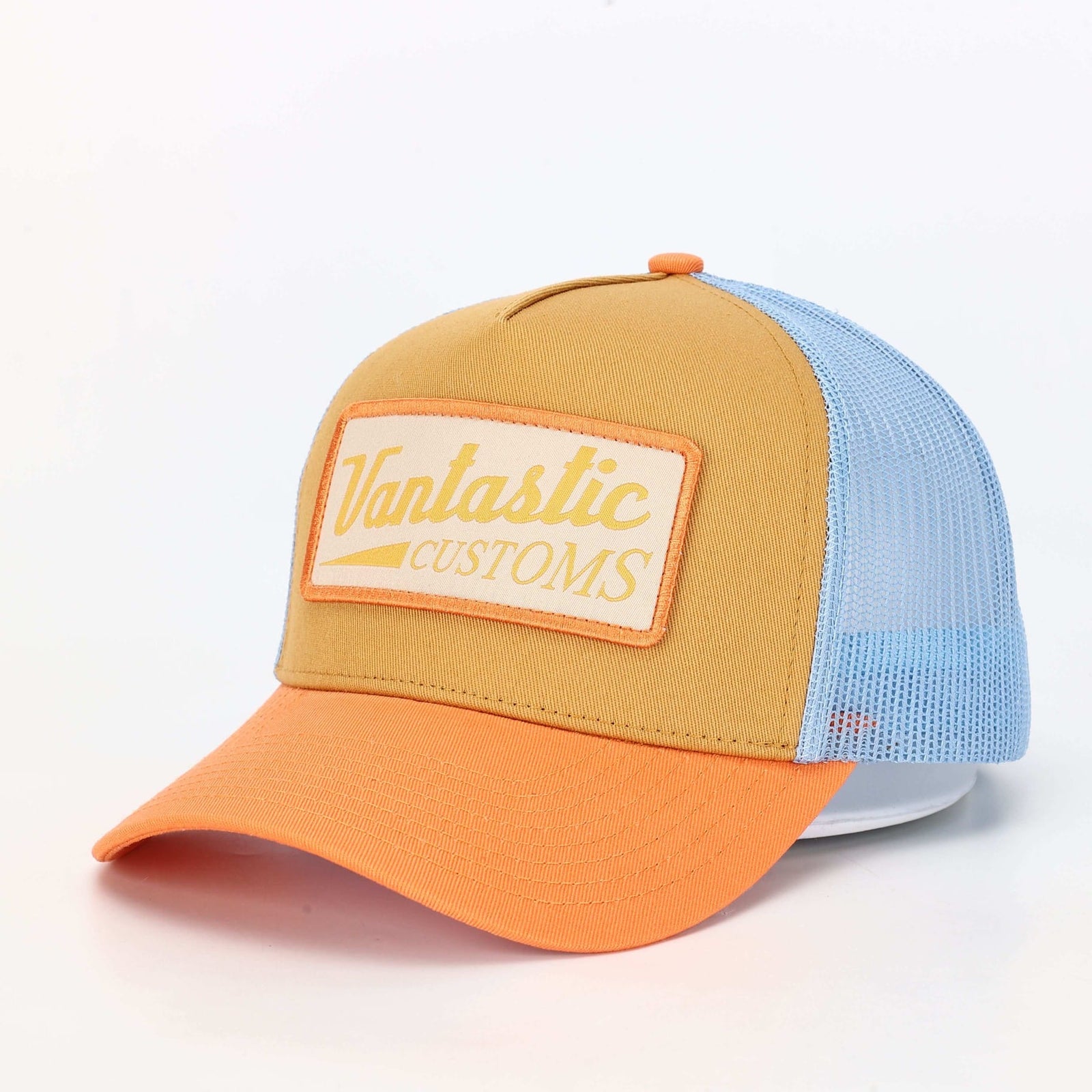 Customs Patch Trucker Cap - orange/gold/blue