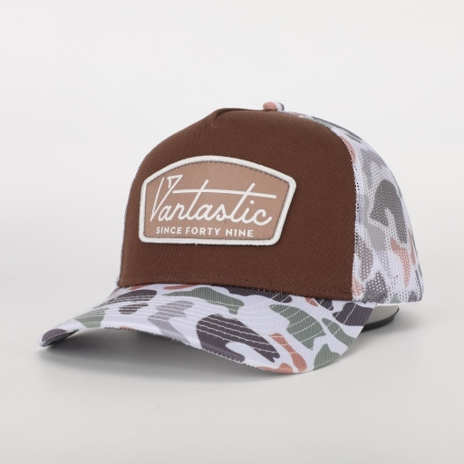 Deluxe patch trucker cap - brown/white camo