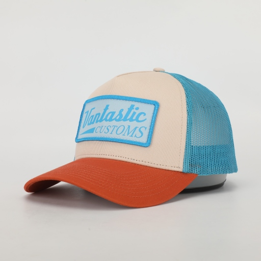 Customs patch trucker cap - vanilla/blue/orange