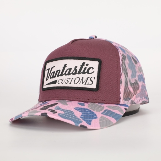 Customs patch trucker cap - pink mix camo