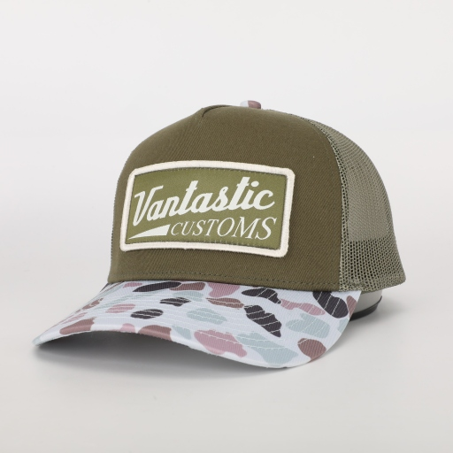 Customs  patch trucker cap - army green/pink  camo