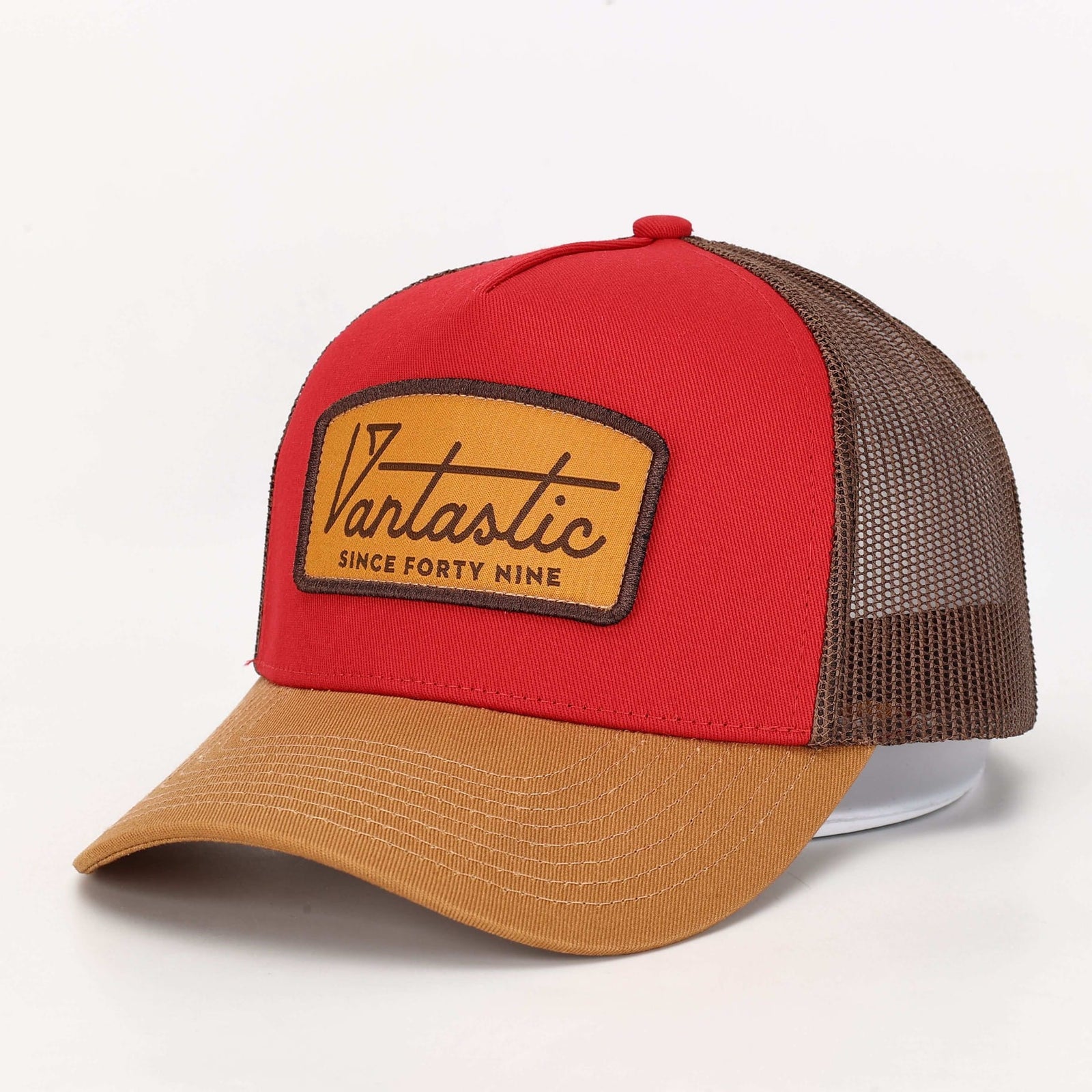 Deluxe Patch Trucker Cap - red/tan/brown