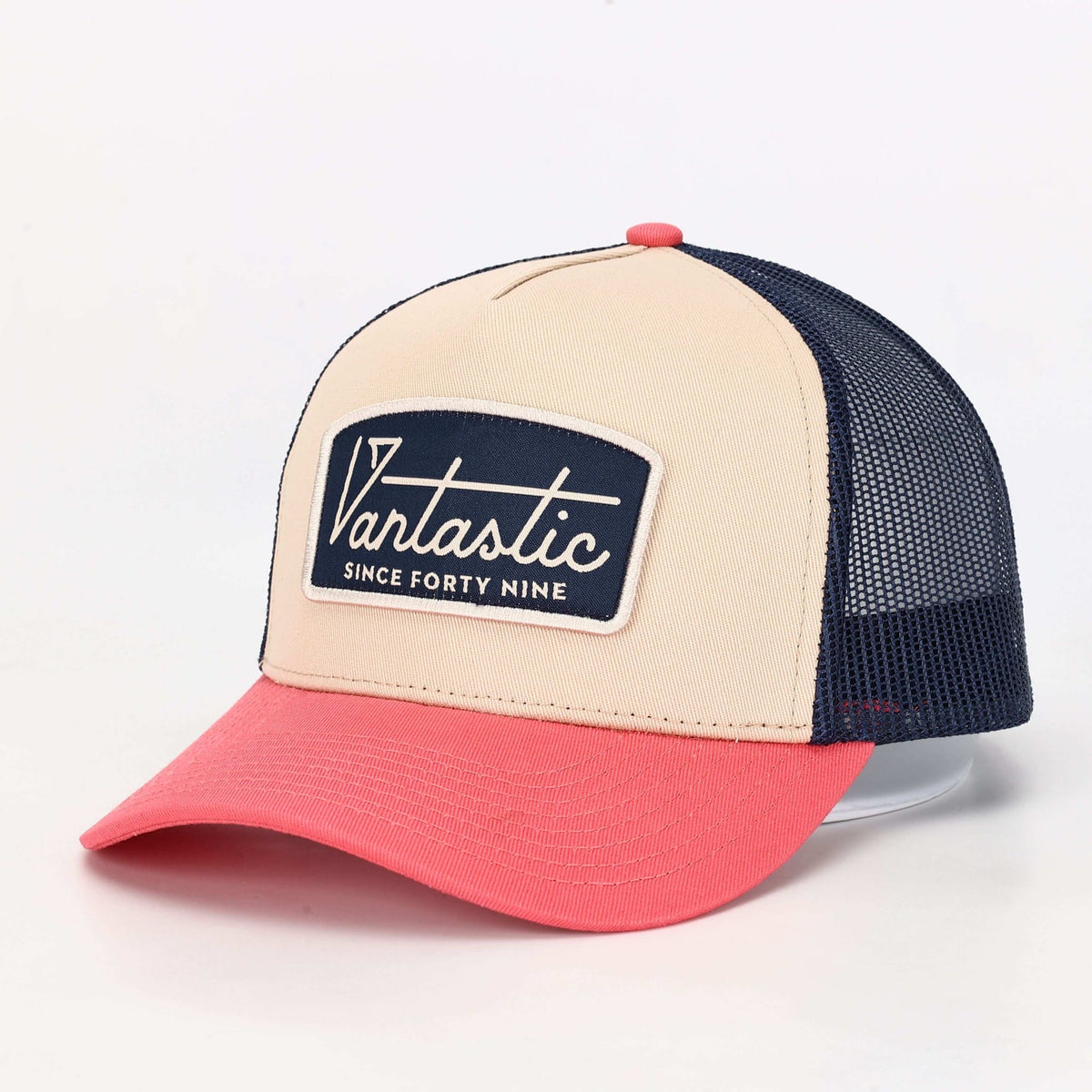 Deluxe Patch Trucker Cap - cream/salmon/navy