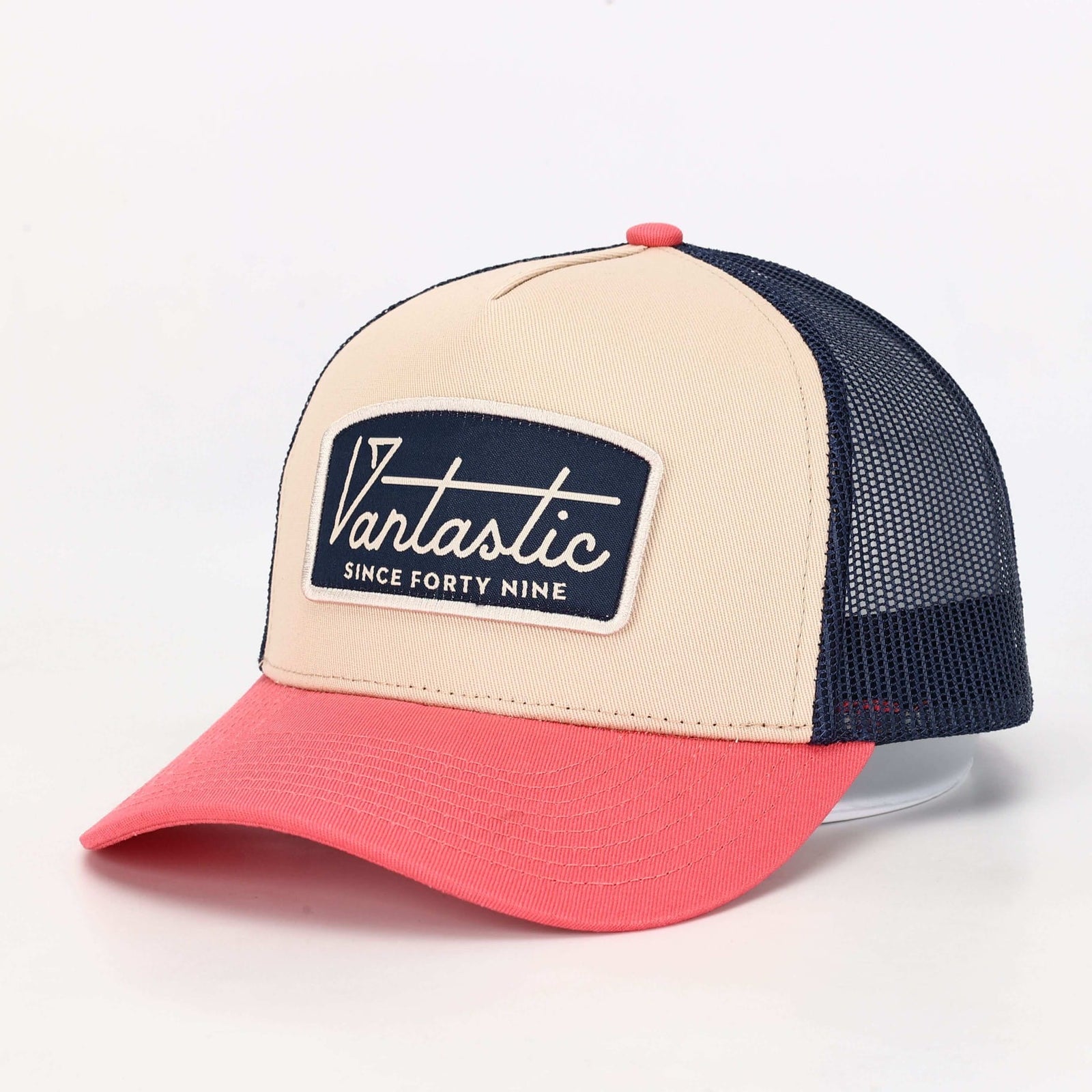 Deluxe Patch Trucker Cap - cream/salmon/navy