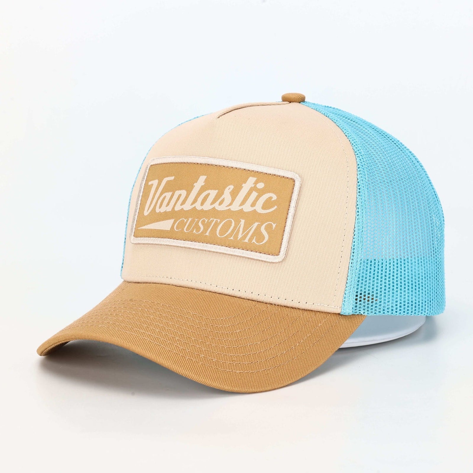 Customs Patch Trucker Cap - cream/tan/blue