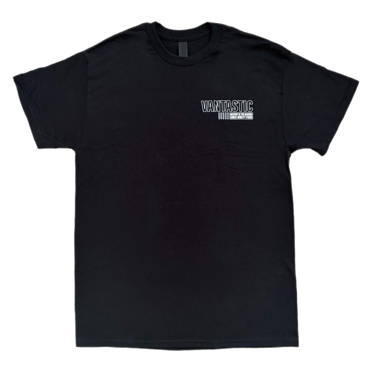 Black t-shirt with a logo on the chest