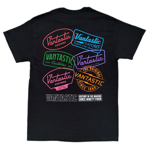 Black t-shirt with colourful Vantastic graphic