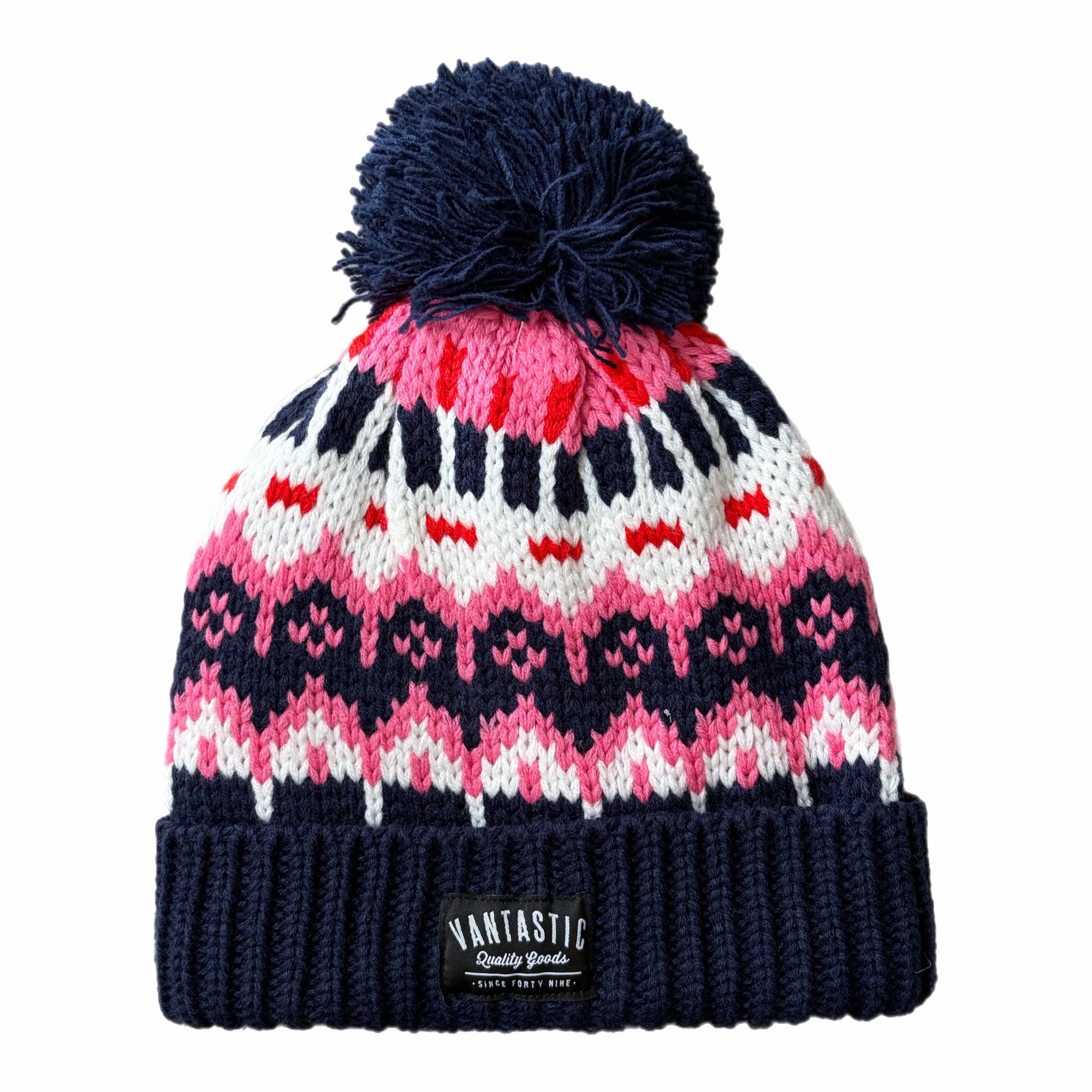 Hoax Bobble Beanie - navy/pink/white