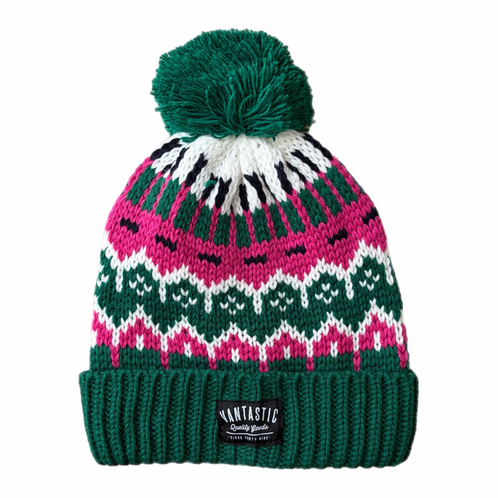 Hoax Bobble Beanie - Green/pink/white